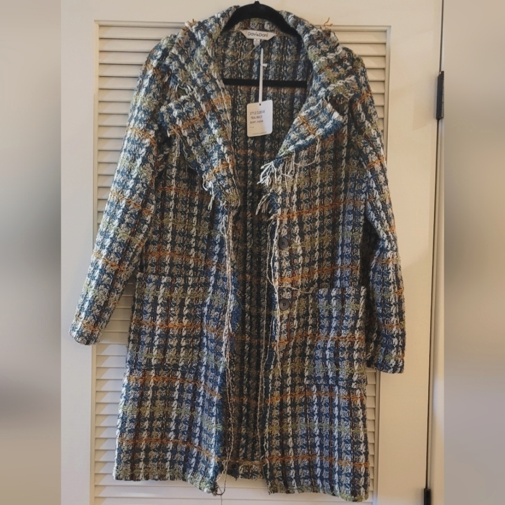 Davi & Dani - (NWT) Multi-Coloured Tweed Cardigan Sweater Blazer Jacket Pockets